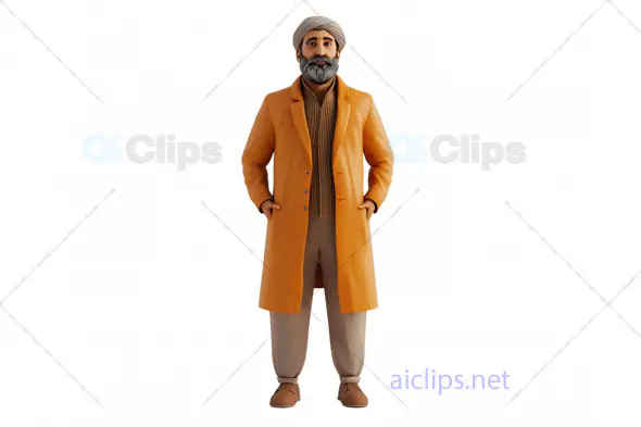 3D Traditional Indian Elderly Man Avatar with Orange Coat