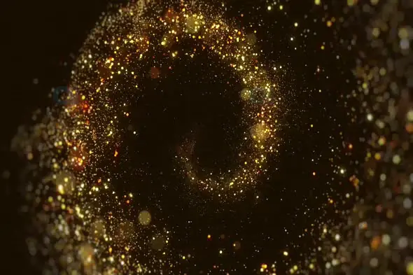 Golden Swirling Particle Vortex on Dark Background