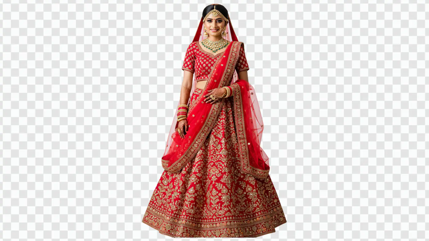 Radiant Bride in Ornate Red Lehenga PNG