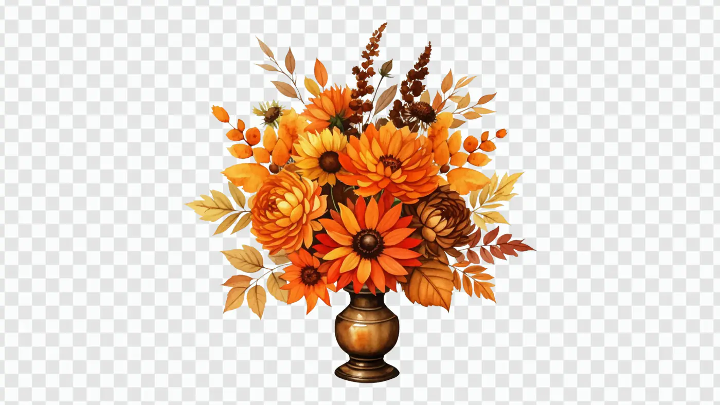 Vibrant Autumn Floral Vase Arrangement PNG Clipart