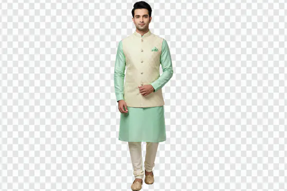 Stylish Man in Mint Green Kurta Set PNG