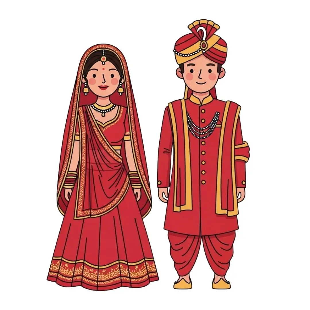 Traditional Indian Wedding Bride and Groom Clipart PNG