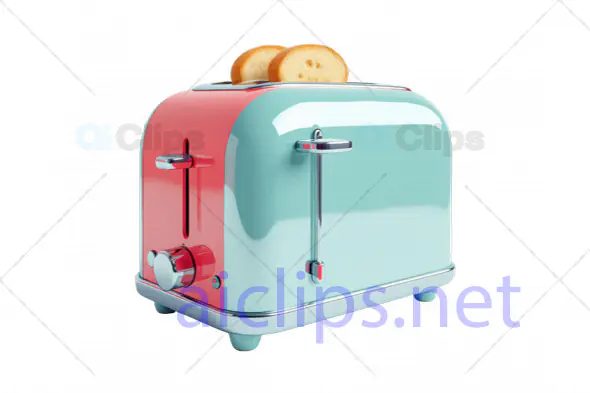 3D Retro Two-Tone Toaster Model with Toast