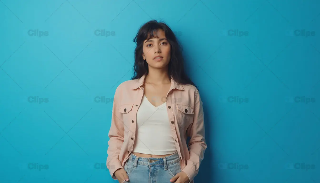 Casual Woman Against Blue Background