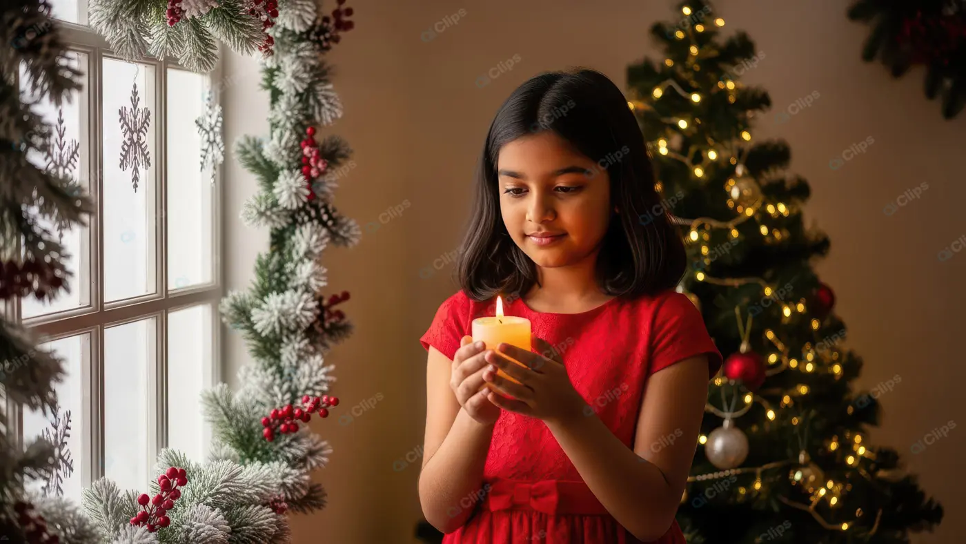 Young Girl's Candlelit Christmas Wish