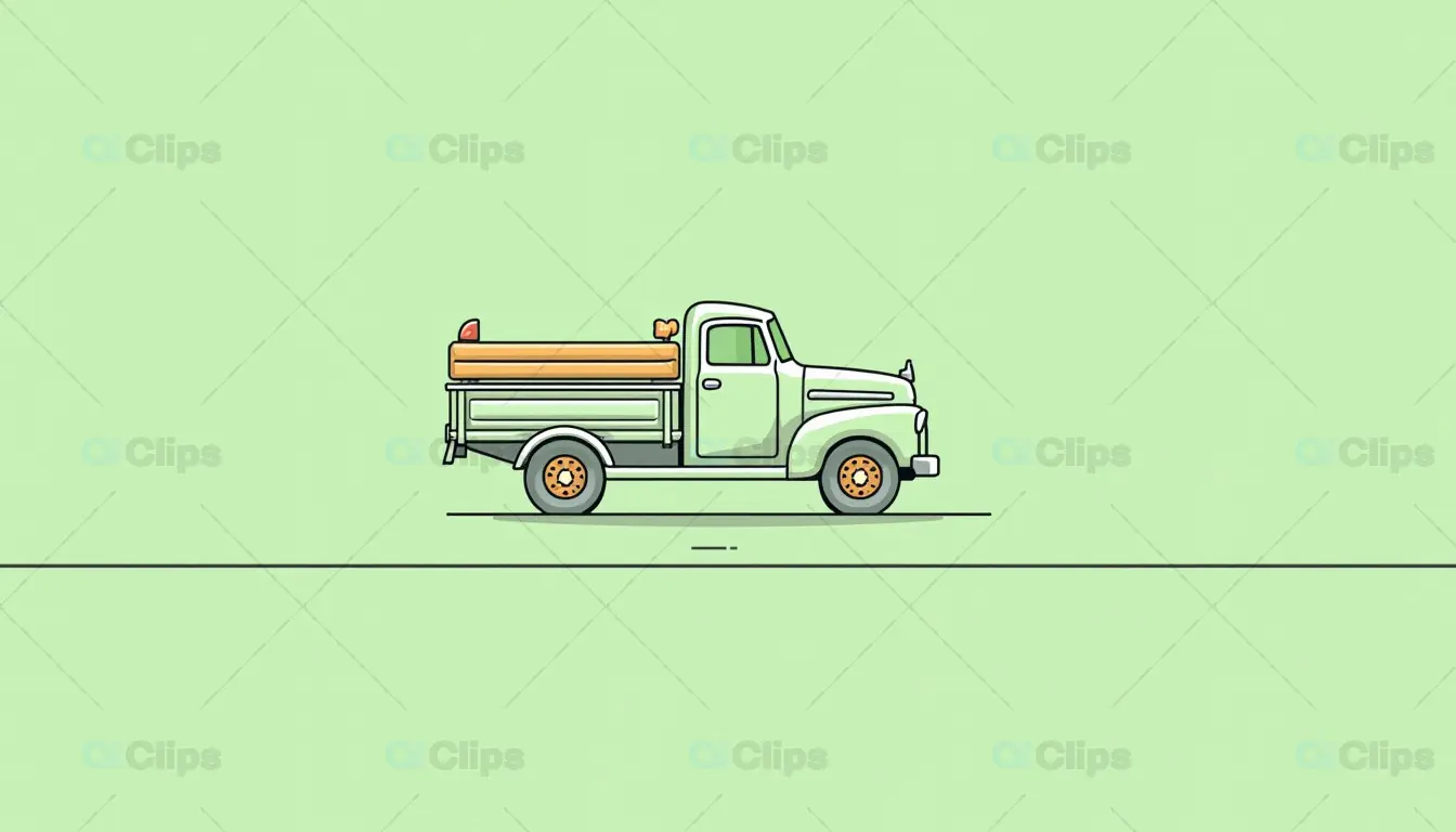 Minimalist Vintage Truck Illustration on Green Background
