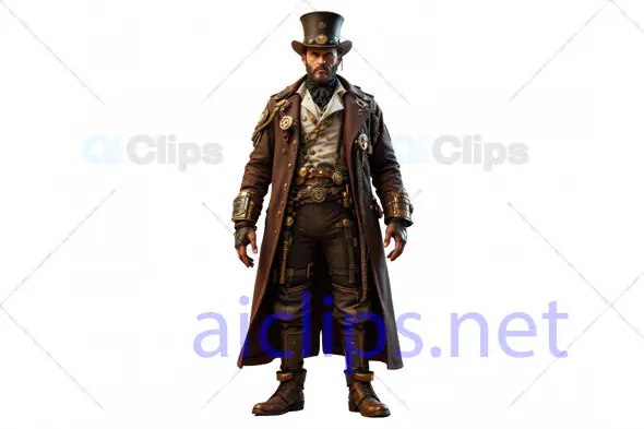 3D Steampunk Gentleman Character with Top Hat and Detailed Attire