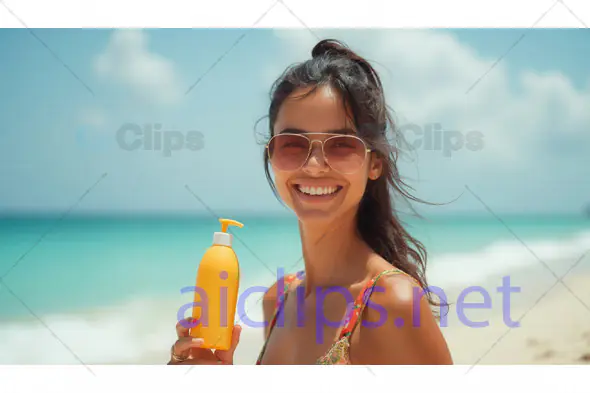 Woman with Sunscreen at Beach