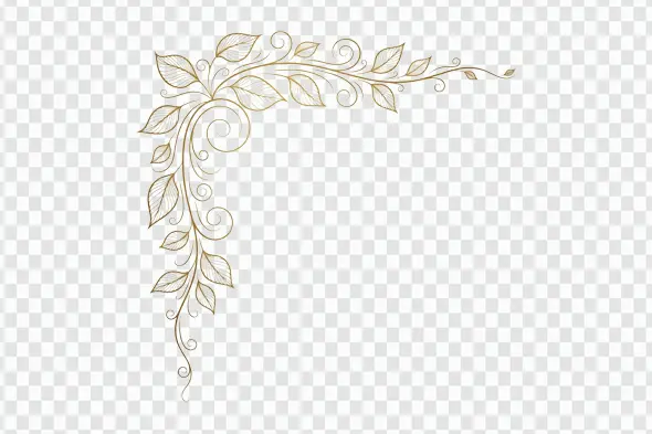 Elegant Golden Leafy Vine Corner Flourish Clipart PNG