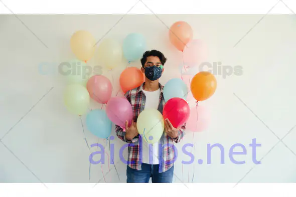 Man with Balloons in Mask