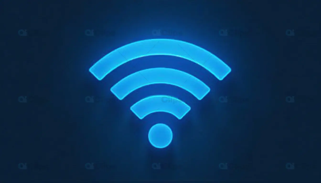 Blue Neon Wi-Fi Icon on Dark Background