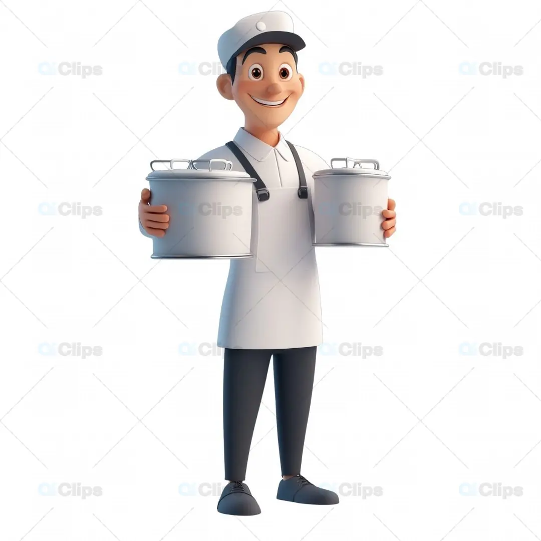 3D Milkman Avatar Holding Milk Cans