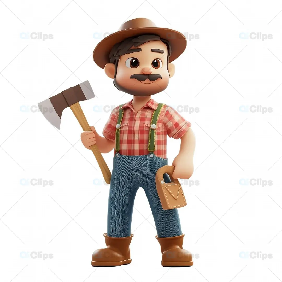 3D Lumberjack Avatar with Axe and Plaid Shirt