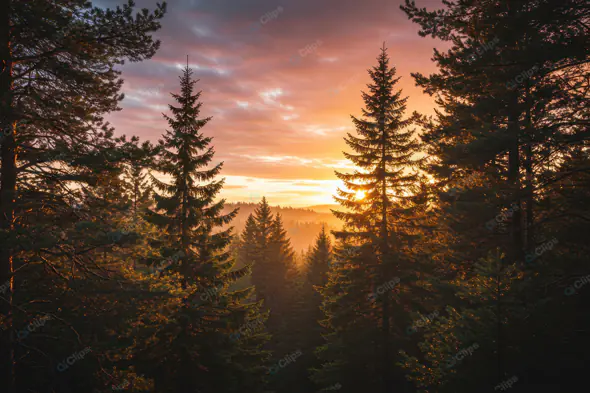 Luminous Forest Sunset