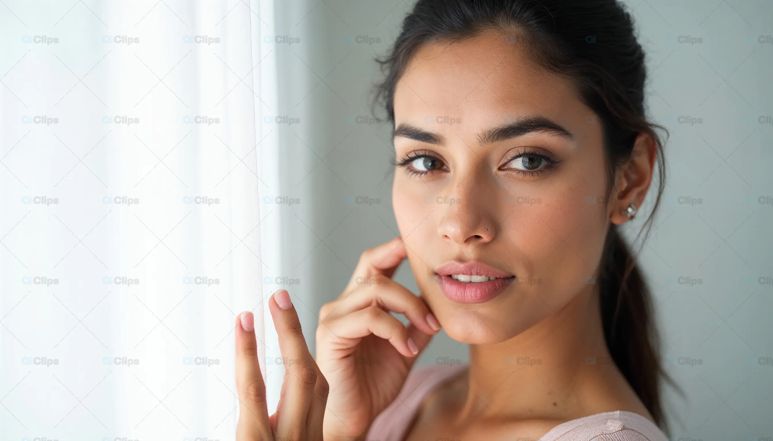 Natural Beauty Woman by Window