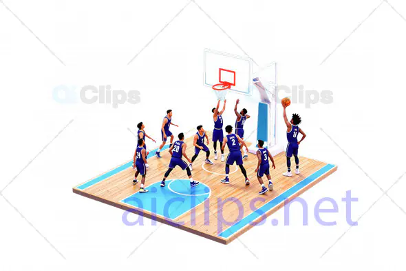 3D Basketball Court Scene with Players in Action