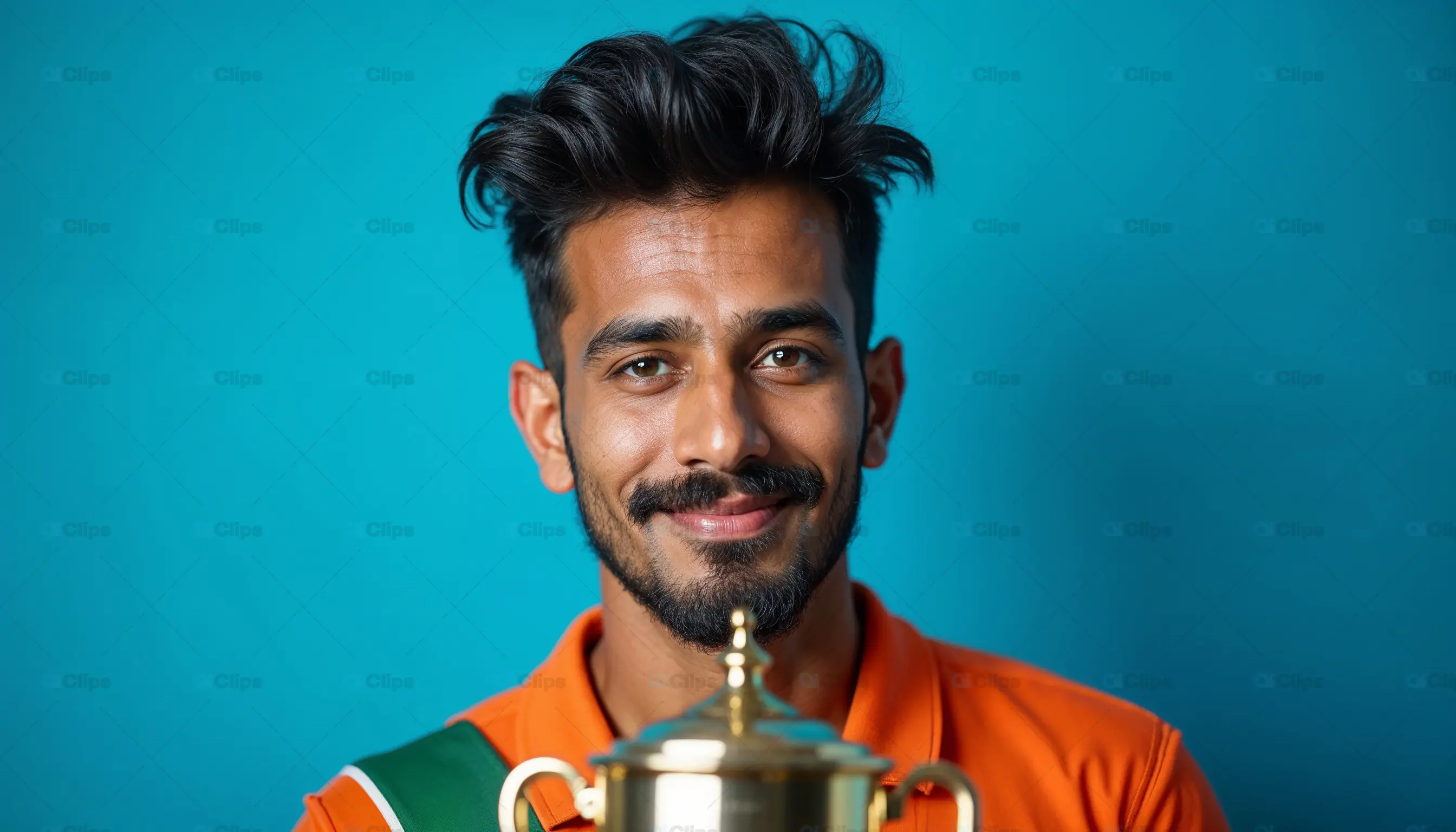 Proud Male Athlete with Trophy
