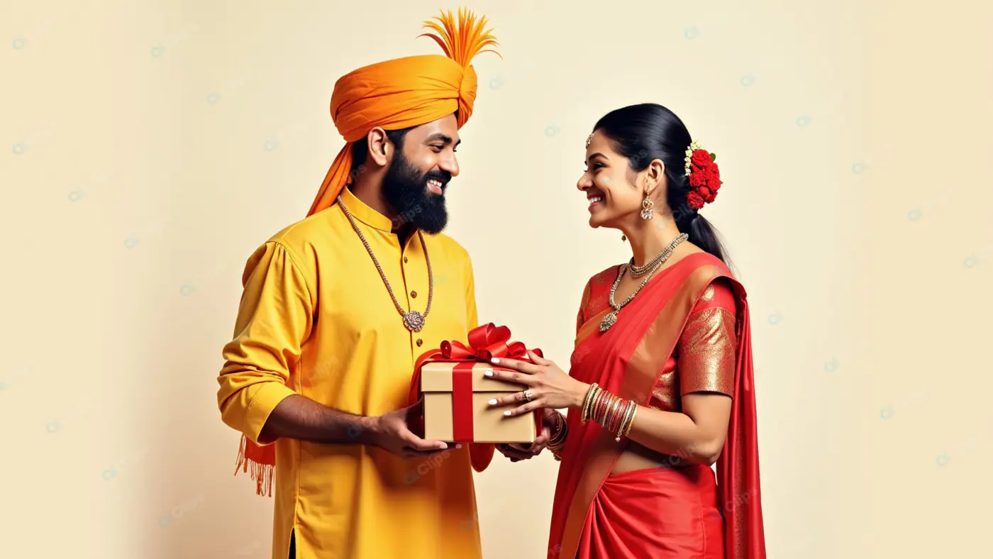 Festive Gift Exchange in Traditional Indian Attire