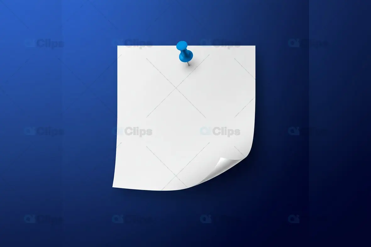 Pinned White Paper Mockup with Realistic Curl on Blue Background