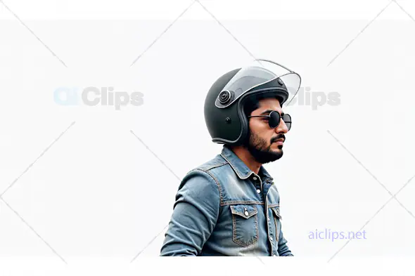Man in Retro Helmet and Sunglasses