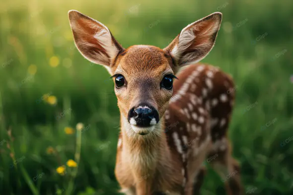 Curious Fawn in Green Meadow