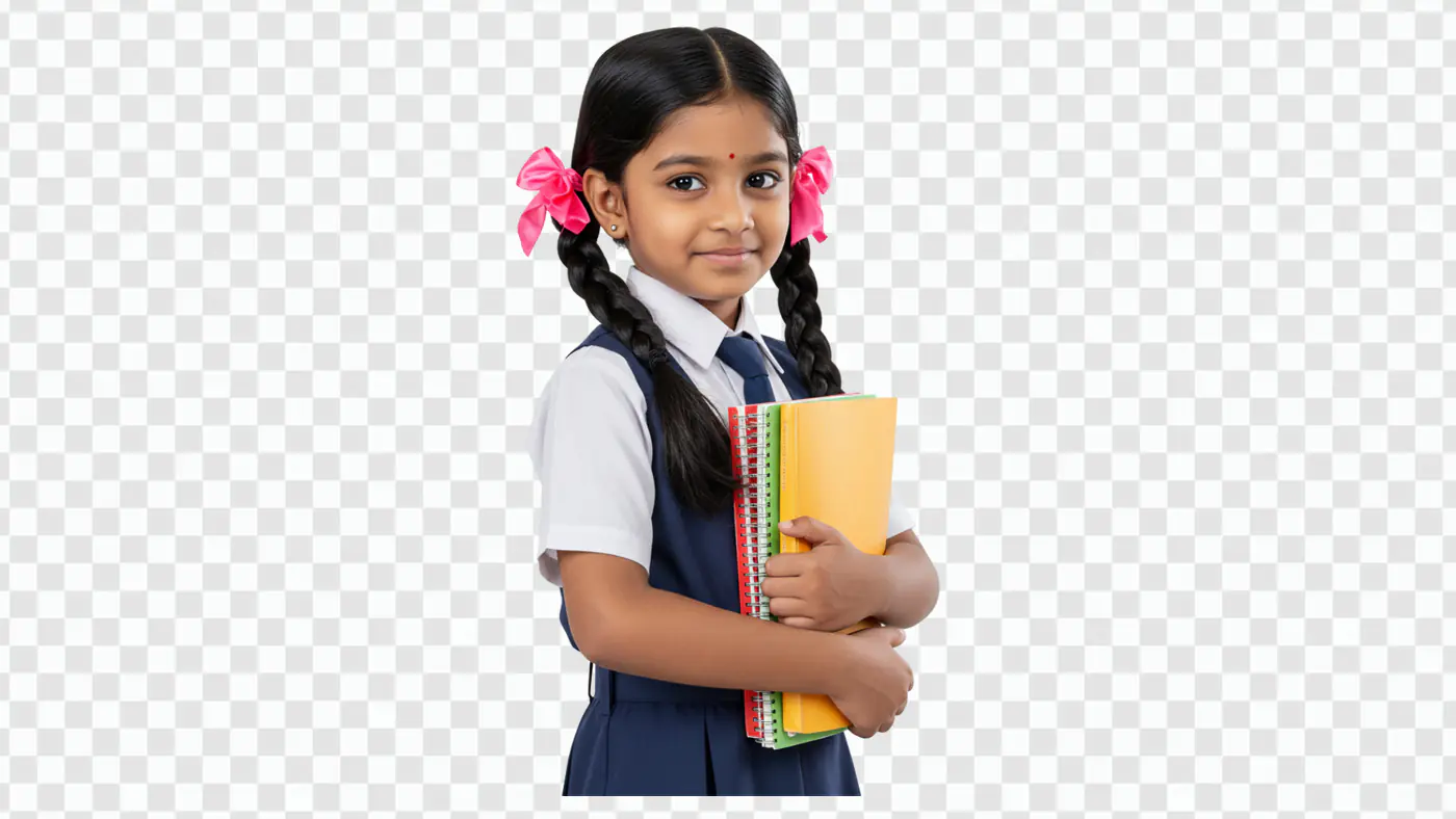 Smiling Indian Schoolgirl with Notebooks PNG Clipart