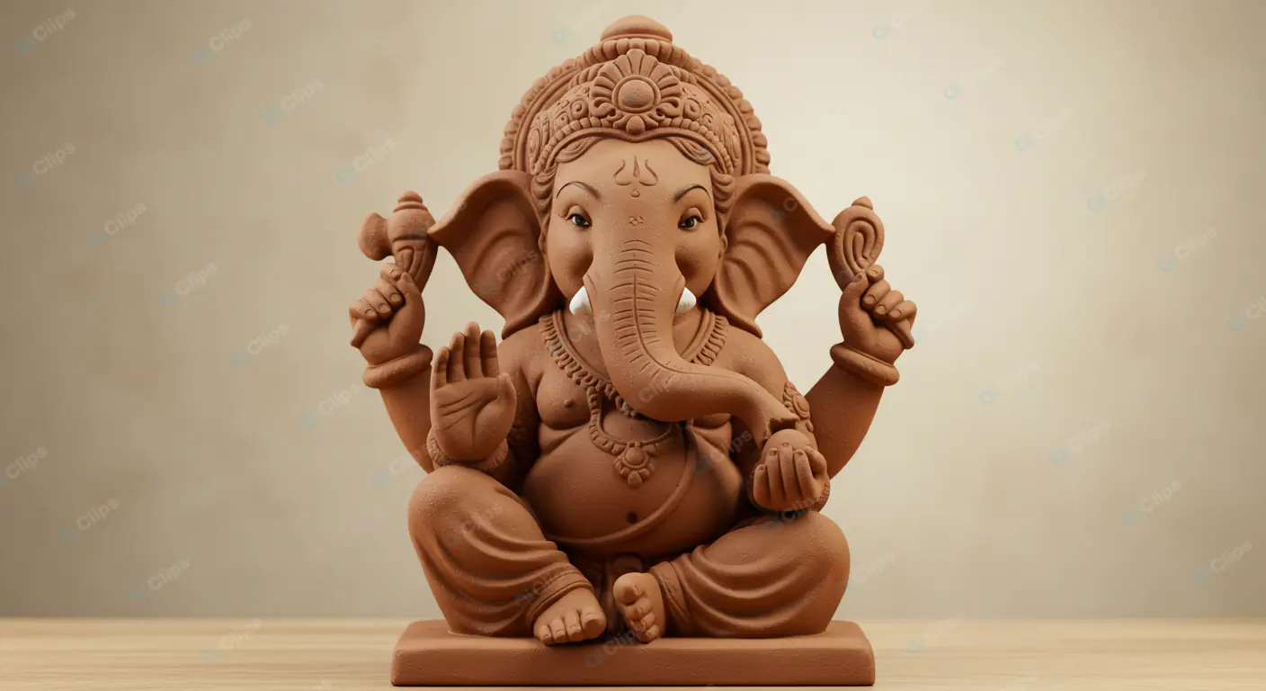 Terracotta Ganesha Idol in Seated Pose