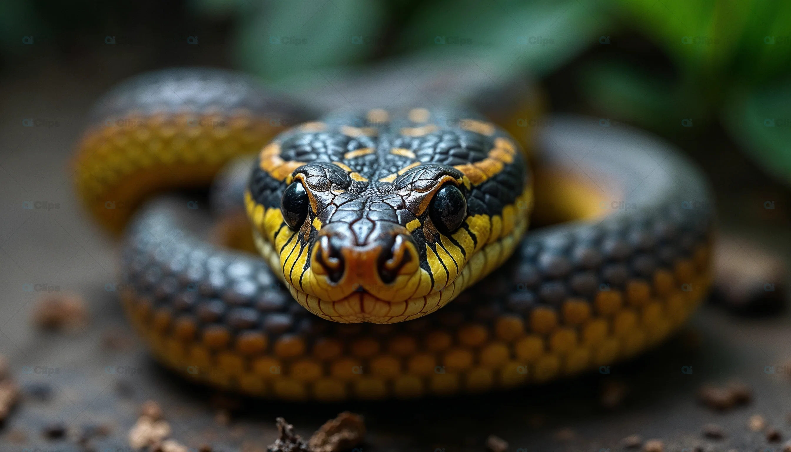 Close-Up of Yellow and Black Banded Snake