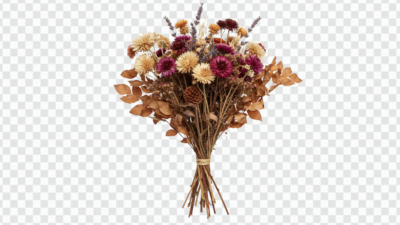 Autumn Dried Flower Bouquet Rustic Decor PNG