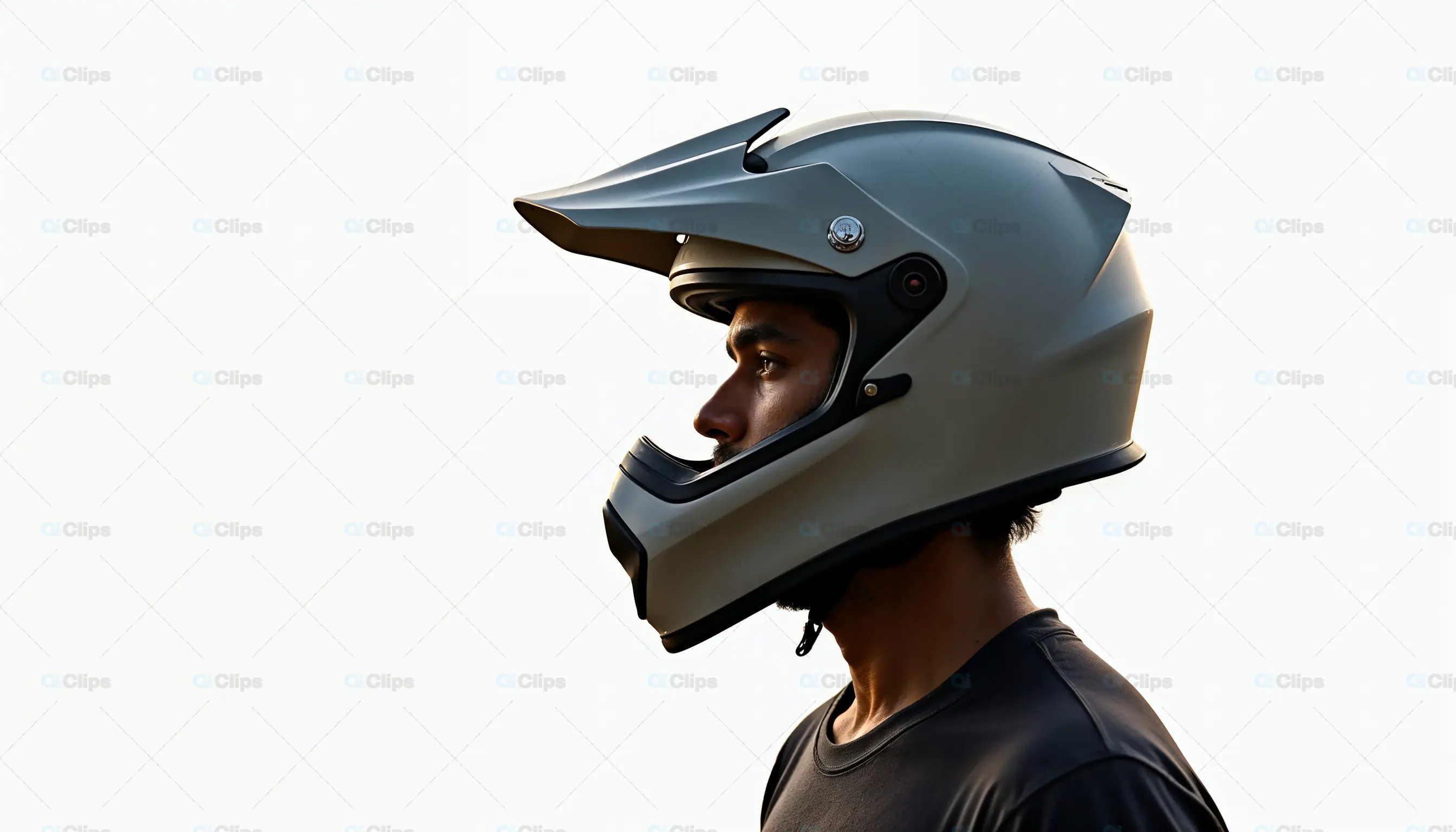 Profile View of Man in Off-Road Motorcycle Helmet