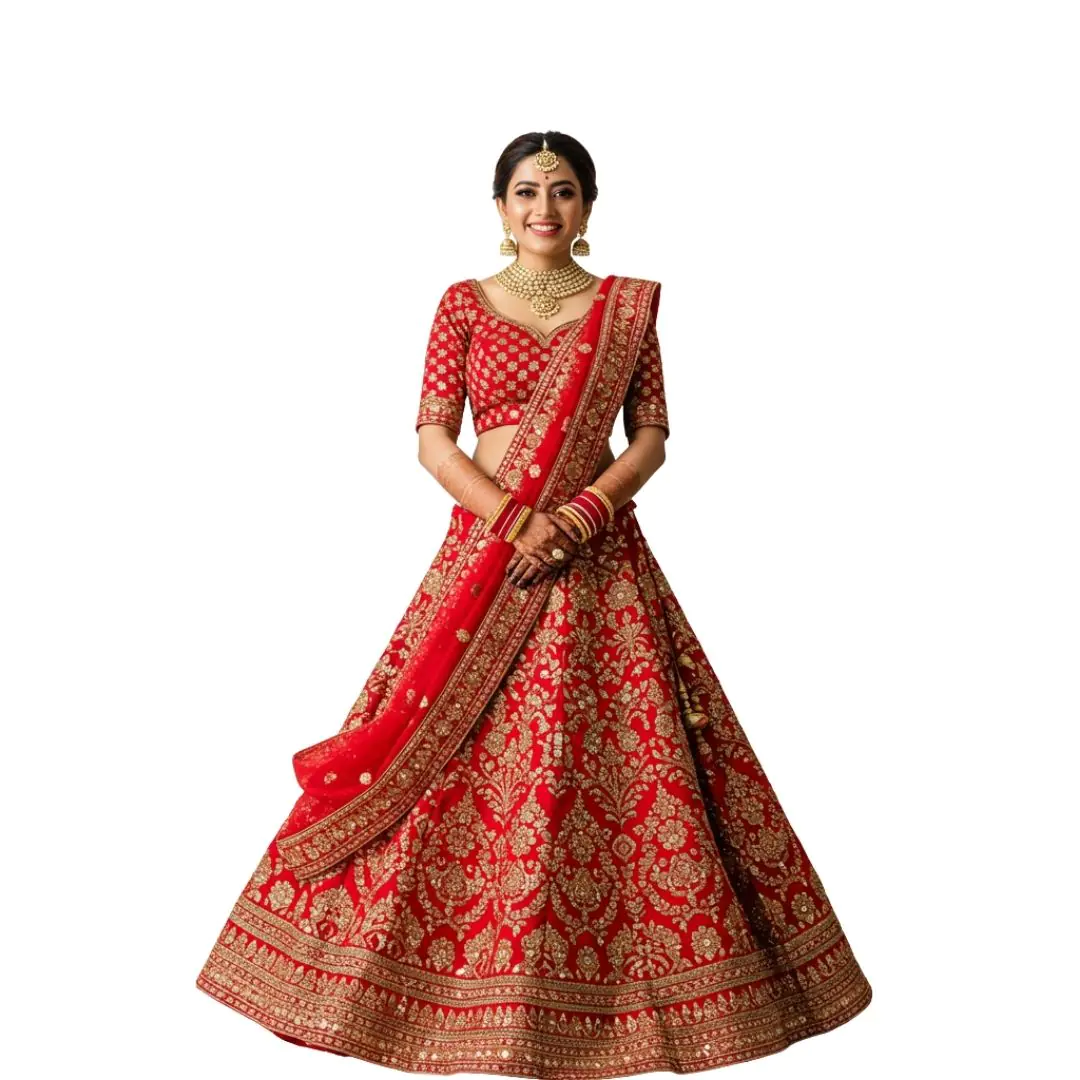Elegant Red Bridal Lehenga Traditional Attire PNG