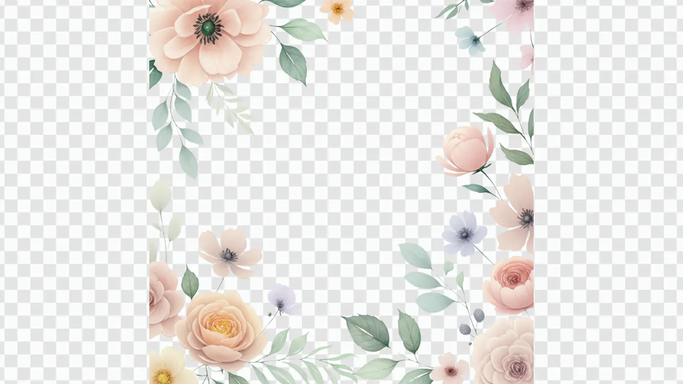 Soft Pastel Floral Border Frame PNG Clipart