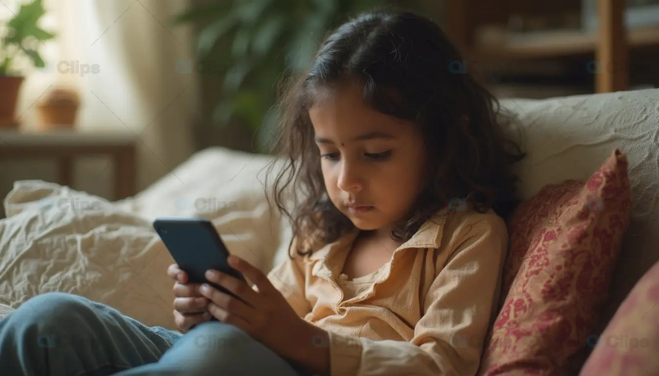 Young Girl Using Smartphone at Home