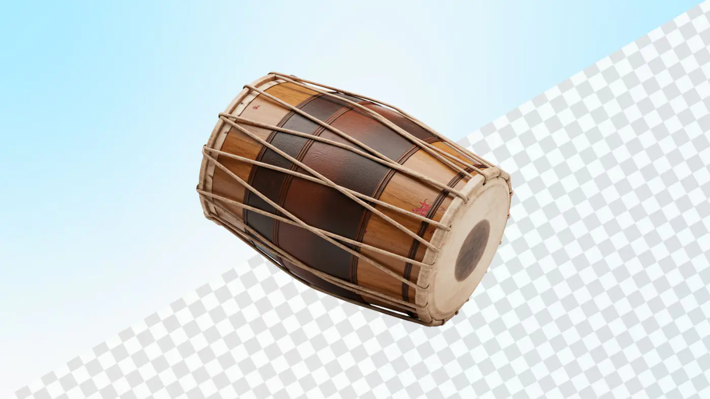 Traditional wooden dholak drum with rope tuning