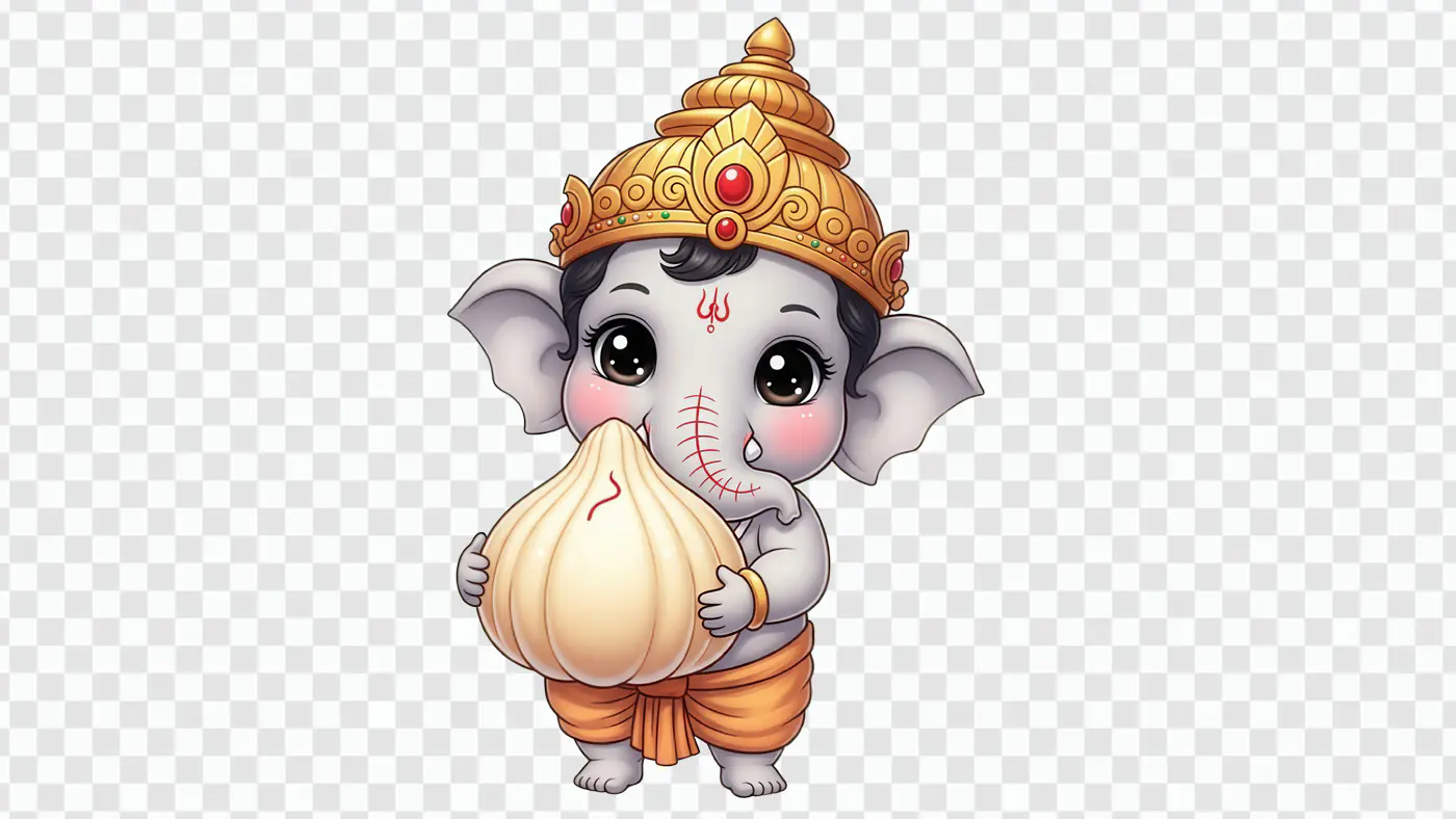 Cute Baby Ganesha Holding Modak PNG Clipart | AIClips, image size:1400x788