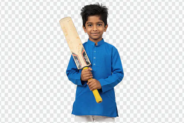 Young Cricket Enthusiast in Blue Kurta PNG