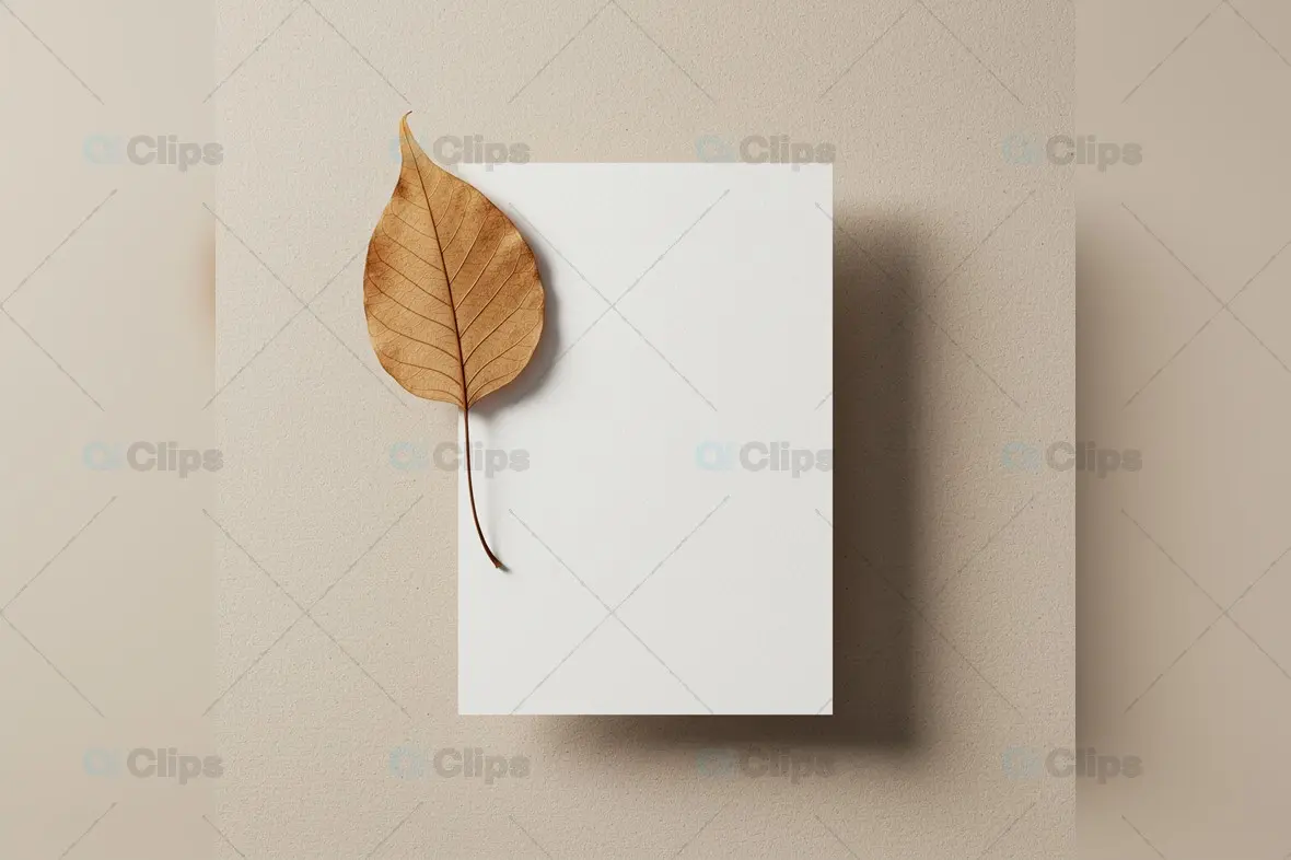 Minimalist White Card Mockup with Natural Leaf Accent