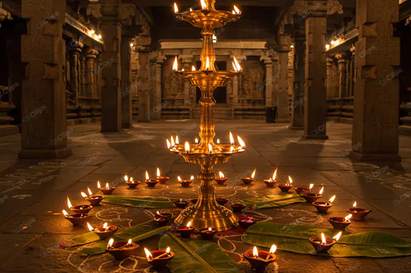 Illuminated Temple Hallway