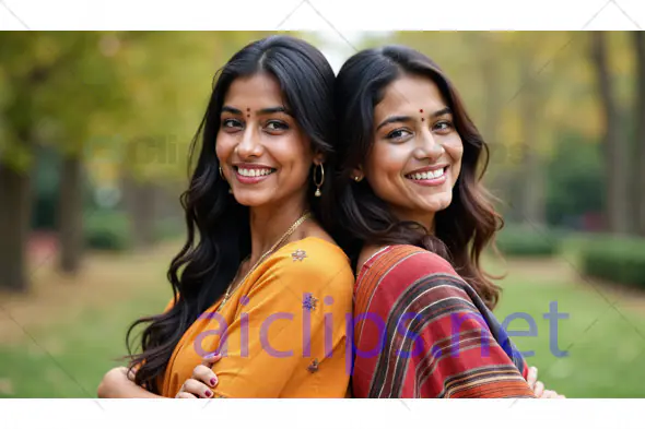 Two Smiling Women Outdoors in Traditional Attire