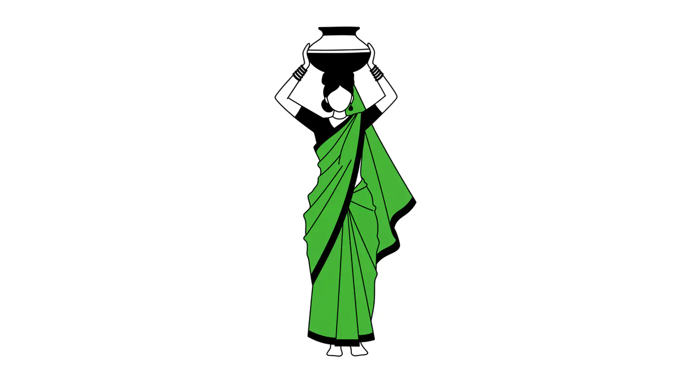 Green Sari Pot Bearer Vector