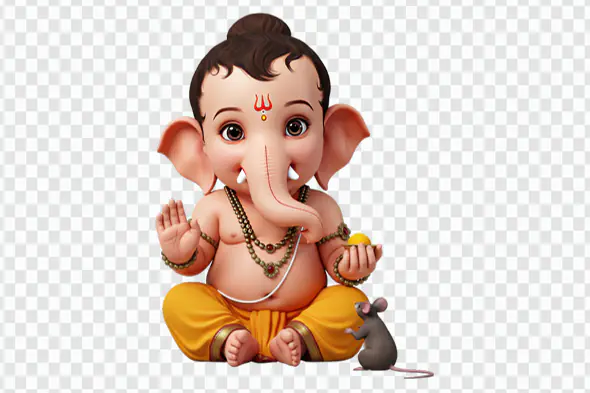 Adorable Baby Ganesha Illustration with Mouse Companion Imagery
