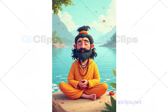 Meditating Sage by River in Tranquil Setting