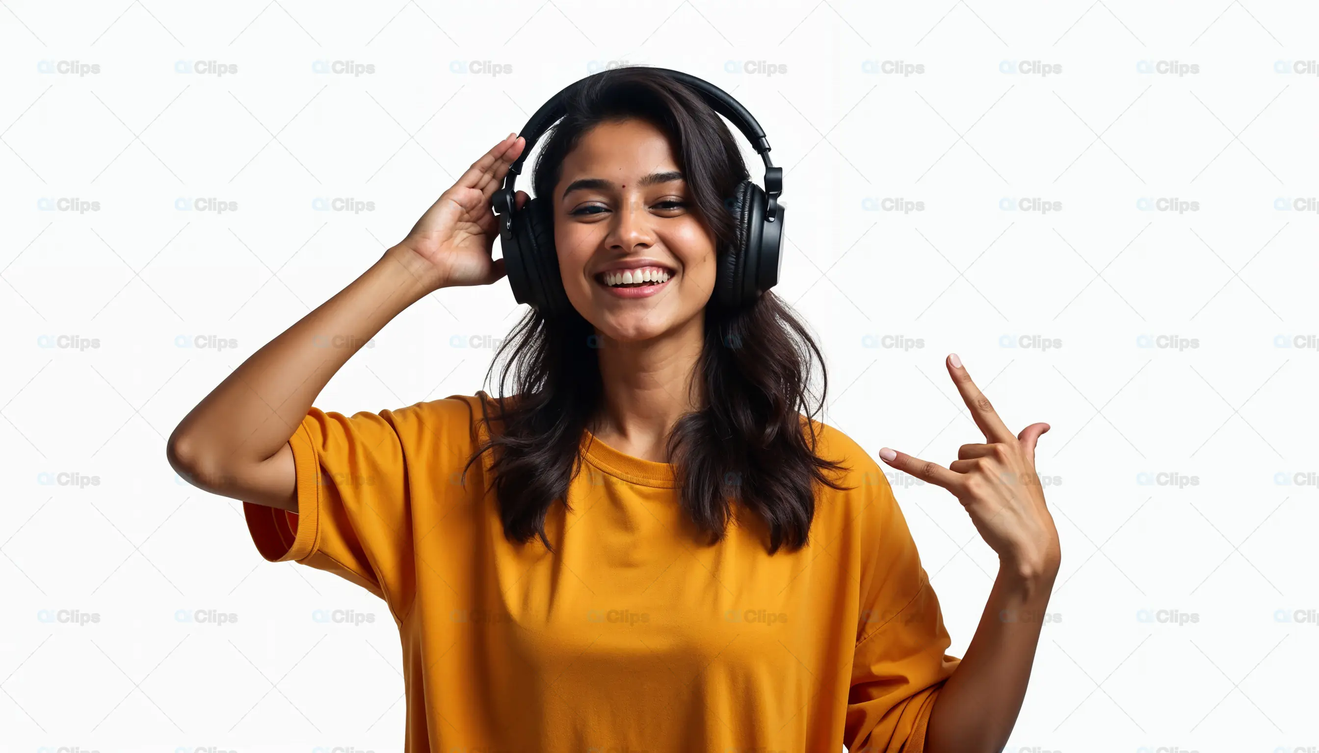 Smiling Woman Enjoying Music with Headphones