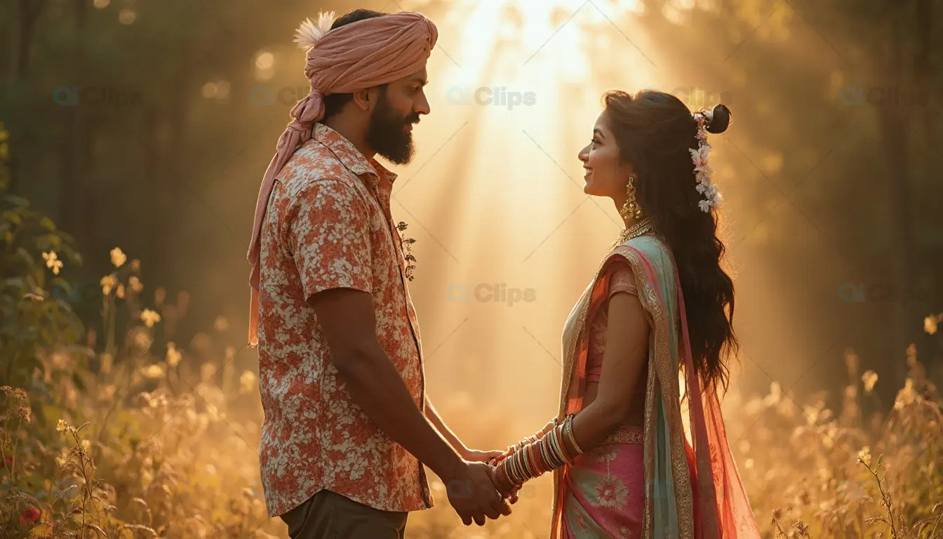 Romantic Couple in Sunlit Forest