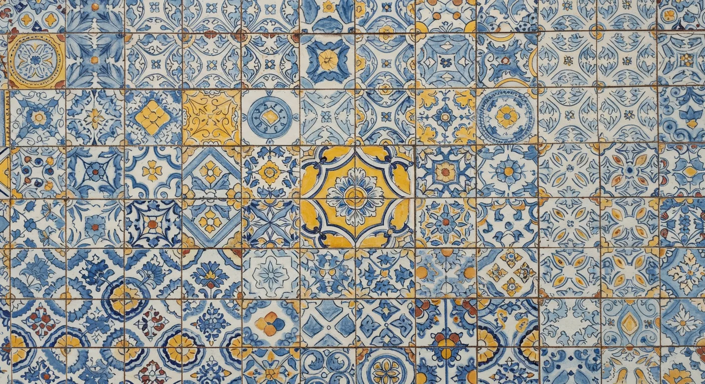 Blue and Yellow Traditional Ceramic Tile Pattern | Portuguese Azulejos Style