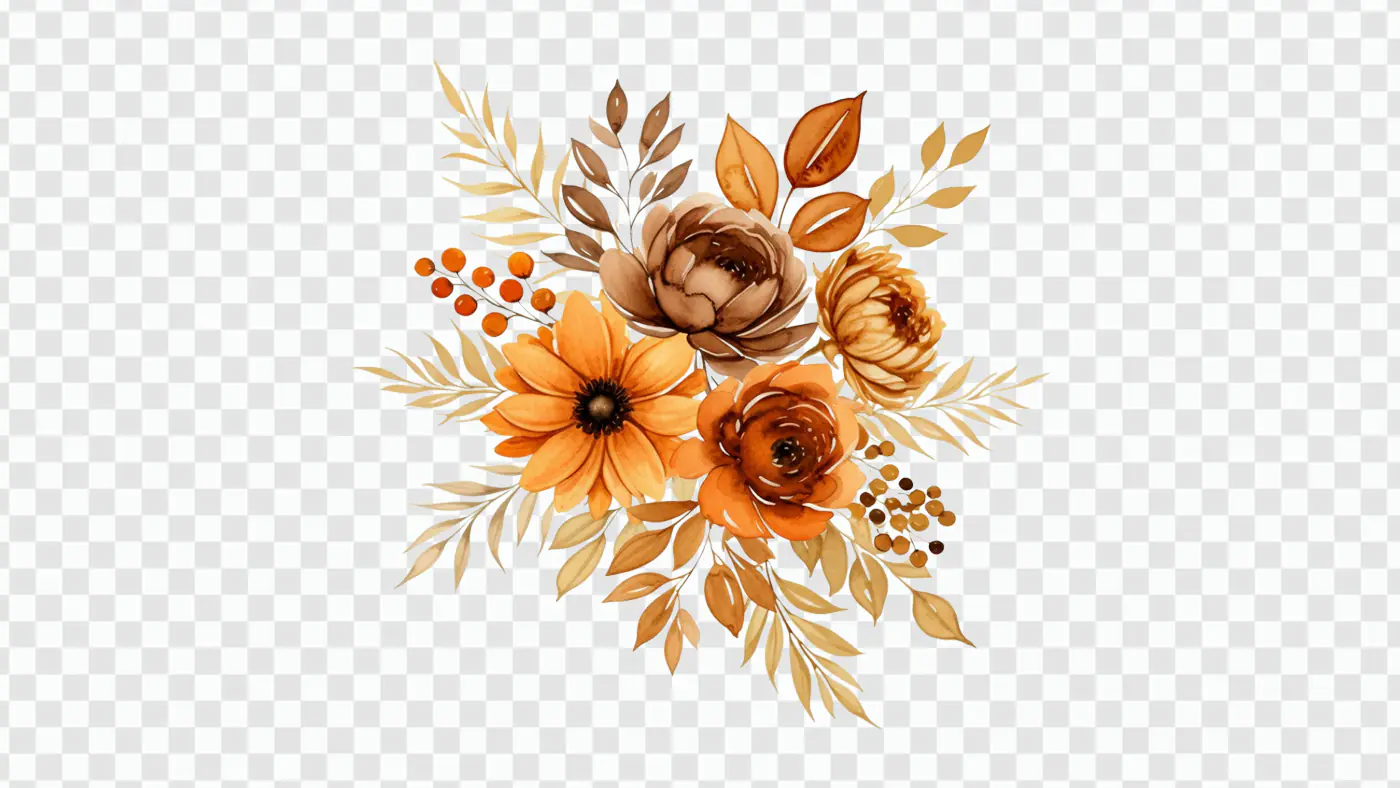 Autumn Floral Bouquet Watercolor Illustration PNG Clipart