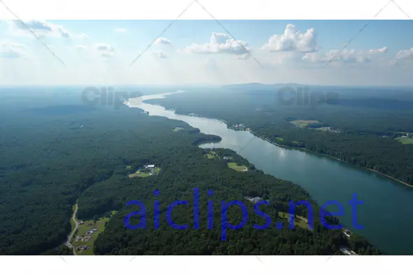 Serene River and Forest Landscape Aerial View
