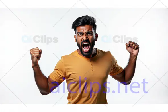 Angry Man Yelling with Raised Fists