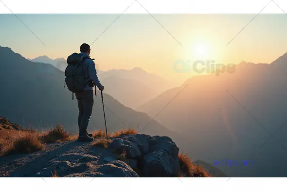 Hiker Watching Mountain Sunrise