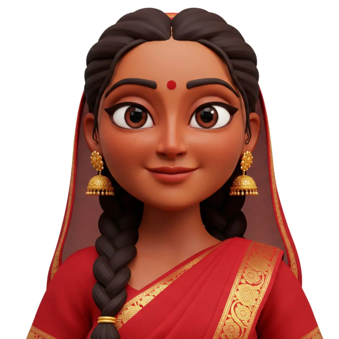 Smiling Indian woman 3D avatar wearing red saree